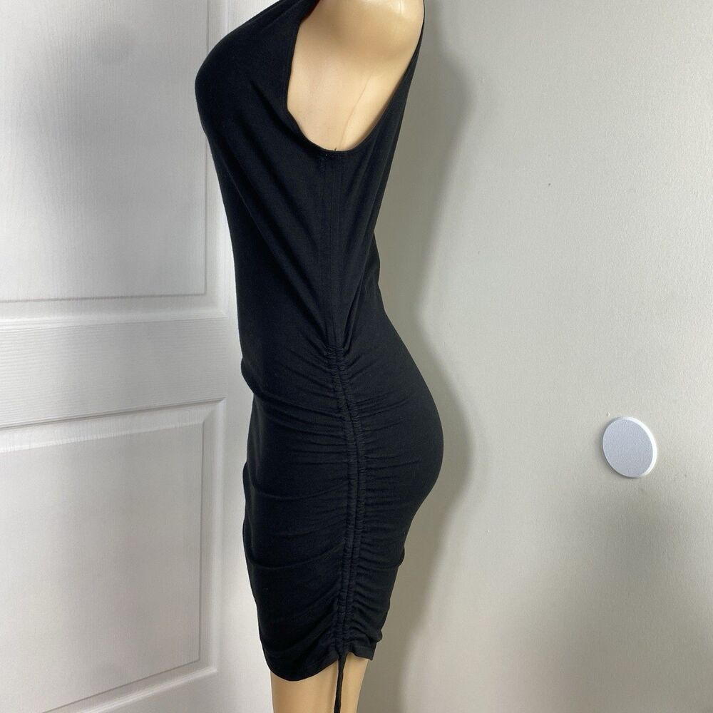 PINK Victoria Secret Dress Sz Small Black Stretch Mini Ruched Logo Tie Sides